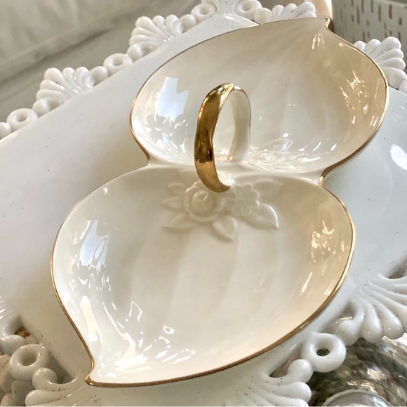 Mikasa 24 Karat Bone China Leaf Rose 2 Part Dish - Picture 7 of 9